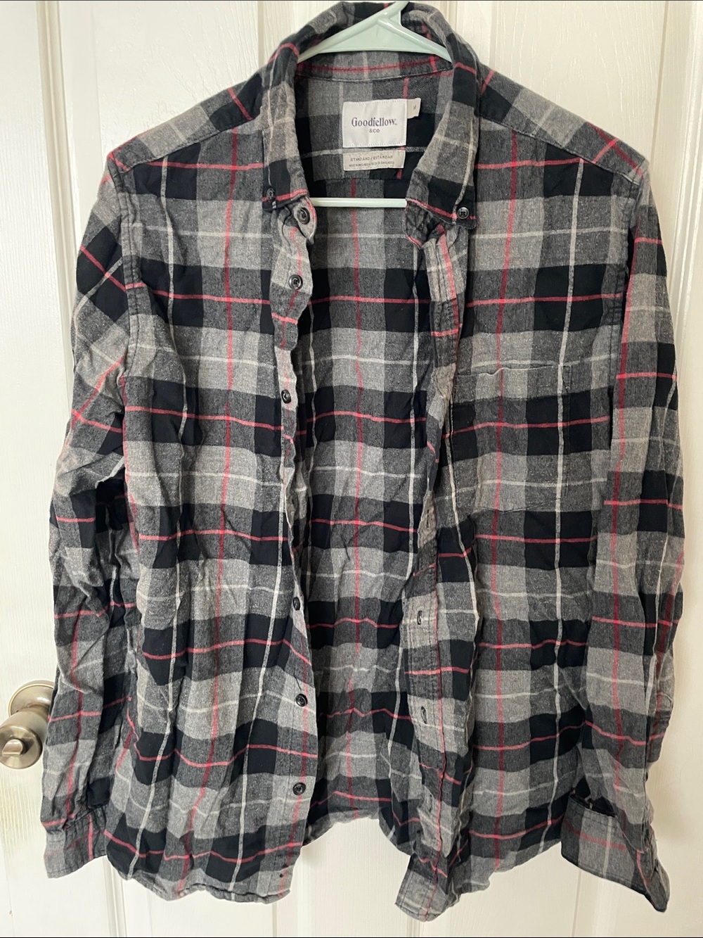 Goodfellow & Co Black, Gray and Red Plaid Button-Down Shirt
